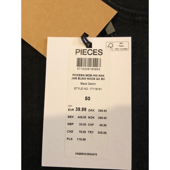 ASOS Pieces Mom Highwaist Slim Black Jeams  50 waist plus size 28 - Picture 4 of 6